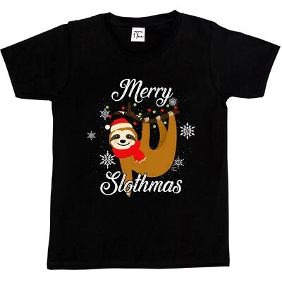 1Tee Kids Boys Cute Christmas Sloth - Merry Slothmas! T-Shirt