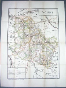 Yonne André Lesot Grande carte départementale couleurs dépliante (env. 1920) - Imagen 1 de 2