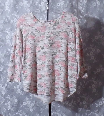 Vintage 90s Floral Top Size Large 1990s Knit Blouse Cottagecore Feminine Boho - Image 1 of 4
