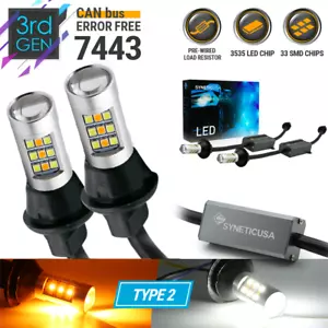 SYNETICUSA Error Free 7443 LED Switchback Turn Signal Parking Light Bulbs Type2 - Foto 1 di 9