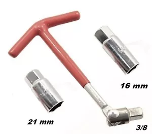 CHIAVE A T CON SNODO DA 3/8 CON DOPPIA BUSSOLA PER CANDELE 16 - 21 mm -- 210 mm - Foto 1 di 3