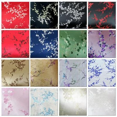 Faux Silk Brocade (Peach Flower) Jacquard Damask Kimono Fabric Material BL10 - Image 1 of 4