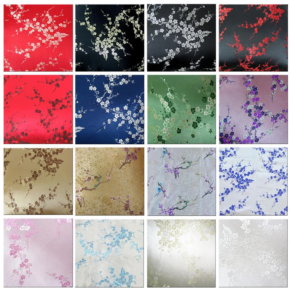 Faux Silk Brocade (Peach Flower) Jacquard Damask Kimono Fabric Material BL10 - Image 1 of 4