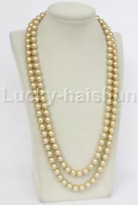 Long 52" 8-14mm light champagne round Akoya south sea shell pearls necklace - Picture 1 of 4