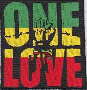 RASTA Fist in ONE LOVE (GYR) Embroidered Patches 3"x3" iron-on - Picture 1 of 1