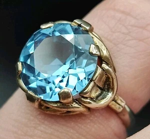 Anillo antiguo Art Deco 835 plata y espinela azul "aquamarina" plateado dorado  - Imagen 1 de 12
