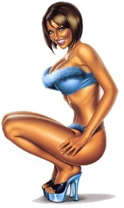 Hot PinUp Mädchen in blau Aufkleber WASSERDICHT Aufkleber Kunst von Elias Chatzoudis - Bild 1 von 1