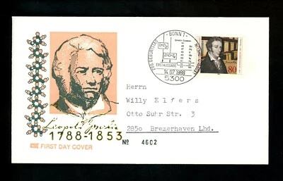 Postal History Germany FDC #1560 Leopold Gmelin chemistry science 1988 - Image 1 of 2