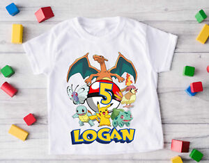 Pika chu famille Pokémon T-shirt d'anniversaire personnalisé enfants taille 4 blanc manches courtes