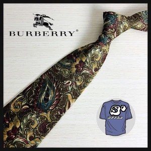 BURBERRY Men's 100% Silk Paisley Pattern Tie, Popular Khaki Green Color - Picture 1 of 10