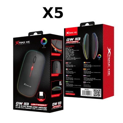 Job Lot 5× XTrike Me GW-113 Wireless Mouse Dual-Mode RGB Silent 800-1600 DPI - Image 1 of 4