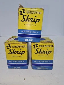 3 Sheaffer's Skrip Washable Blue Ink #42 Vintage Full Bottles and Original Box - Picture 1 of 9
