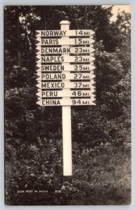 Cartel postal que muestra distancia a otros países, Betel, Maine postal vintage - Imagen 1 de 3