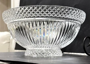 Vintage Fifth Avenue 1970 Lead Crystal Clear Ribbed Footed Fruit Bowl Centeriec - Picture 1 of 18