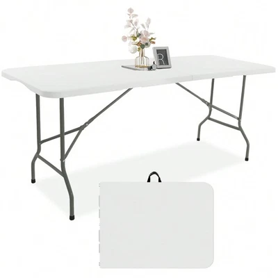 ZEF-4FT/5FT/6FT/8FT Folding Tables White Foldable Table, Fold-In-Half With Carry - Image 1 of 4