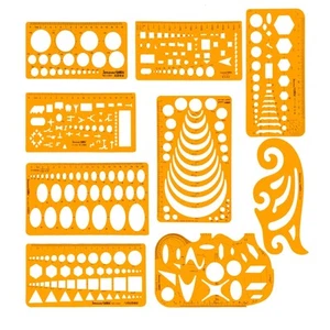 9 PCS Geometric Drawings Templates, Drafting Stencils Measuring Tools, Plasti... - Picture 1 of 7