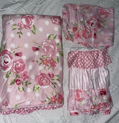 CRIB SET Pink Roses My Baby Sam Rosebud Lane Girls •Skirt •Comforter •Sheet •3pc - Image 1 of 4