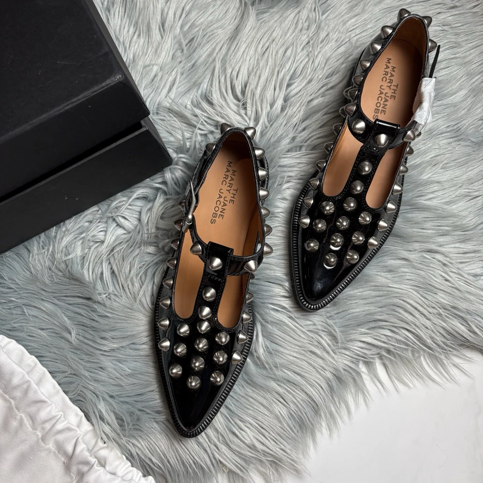 Marc Jacobs the Mary Jane mocasín con tachuelas plano en negro - 36 Foto 1 de 4