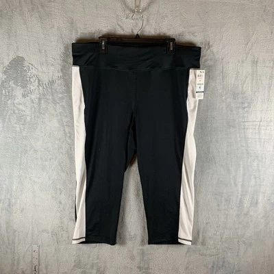 Ideology女式3X紧身裤黑色白色作物卡普里口袋拉式健身房运动 — 第 1/4 张图片