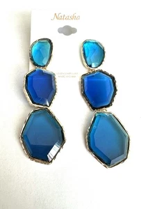 Natasha Glas dreifach Ohrhänger/blau 4" Zoll  - Bild 1 von 4