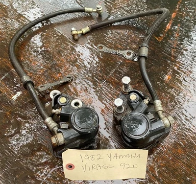 1982 OEM Yamaha XV920 Virago Left And Right Front Brake Calipers, Pads and Lines - Image 1 of 4
