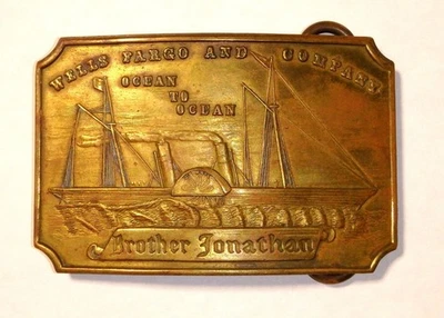 John Fairchild Cast Replica Wells Fargo Belt Buckle Slit Hook 1960s 70s Inscribe - Image 1 of 4