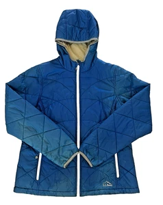 LL Bean Windbreaker Jacket Womens Large Teal Blue Hooded PrimaLoft Made in USA - Picture 1 of 13