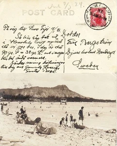 Fiji SUVA to Sweden RMS MAKURA Ship Cancel NEW ZEALAND MARINE POST rppc 1924 - Picture 1 of 1