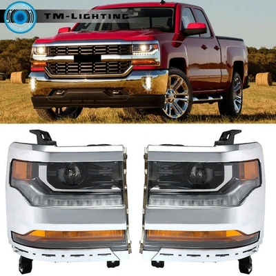 For Chevy Silverado 1500 2016-18 HID/Xenon W/LED DRL LH+RH Projector Headlight - Image 1 of 4