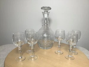 Kristallkaraffe mit 6 Stielgläsern, geätztes Segelschiff, Vintage Stielgläser, 7 tlg. - Bild 1 von 3