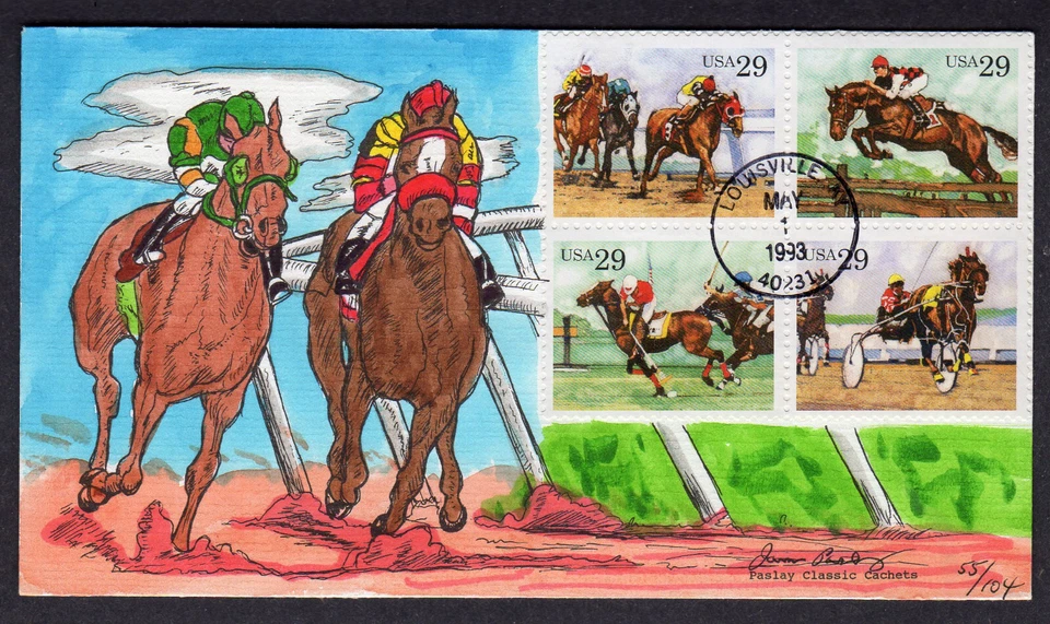 1993 Sporting Horses (2759a) Blk/4 -Paslay Classic Cachets H/P FDC TA719 - Image 1 of 1