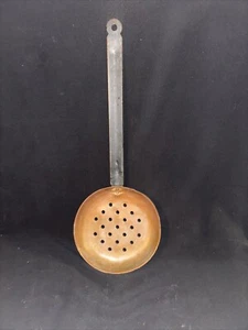 Vintage English Copper & Metal Round Strainer/Skimmer Hand Forged Handle 17” - Picture 1 of 8