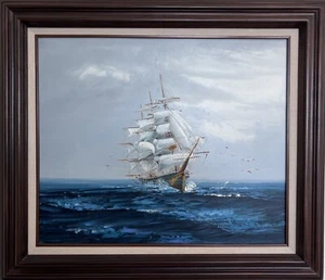 Listed Artist Hewett Jackson Original Oil Painting | Tall Ship Seascape | Framed - Picture 1 of 11
