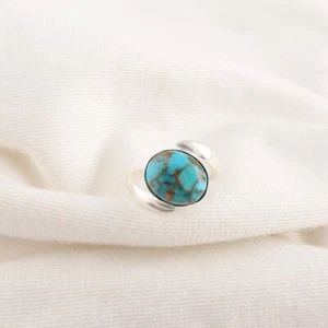 Blue Copper Turquoise Gemstone 925 Sterling Silver Ring Handmade Jewelry - Picture 1 of 3