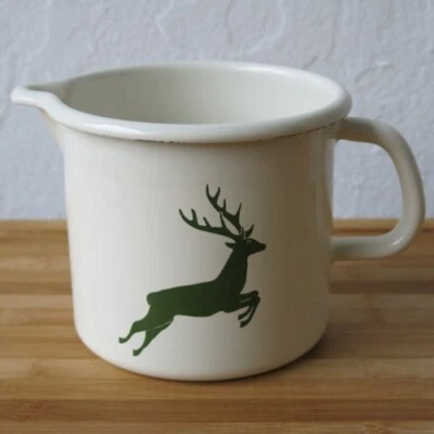 Riess Emaille Schnabeltopf Hirsch grün 1 l Milchtoof 1000 ml Emailletopf - Bild 1 von 2