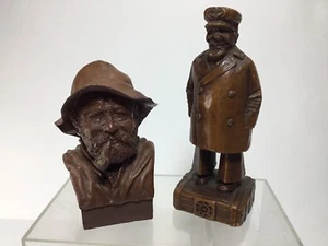 Vintage Pair DESIGN GIFTS Carved Fisherman Sculptures FOLK ART Statues - Picture 1 of 12