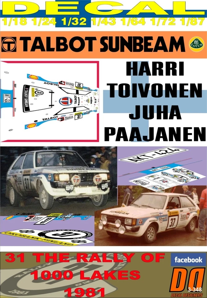 DECAL TALBOT SUNBEAM LOTUS HARRI TOIVONEN 1000 LAKES 1981 DnF (04) - Immagine 1 di 1