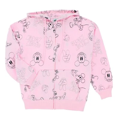 Disney Women's Mickey Mouse Full-Zip Hoodie Jacket Embroidered Characters Pink - Image 1 of 4