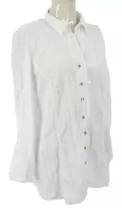 White Shirt Canda Vintage Textured Silver Flower Embroidery Sequined Size L - Picture 1 of 10
