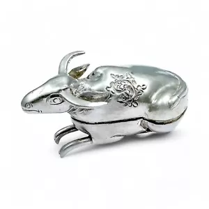 Antico Cambodian Dorato 900 Argento Betel Dado / Anello Scatola Di Mucca / Bull - Foto 1 di 19