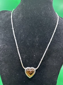 Brighton Orange Glass Cabochon Silver Tone Necklace 16-18” - Picture 1 of 7