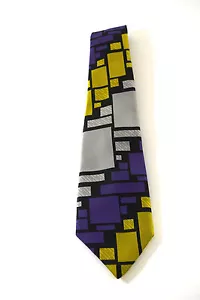 Corbata de Seda LOUIS FERAUD París ART DECO ARTÍSTICA GEOMÉTRICA Púrpura Gris Mostaza - Imagen 1 de 7