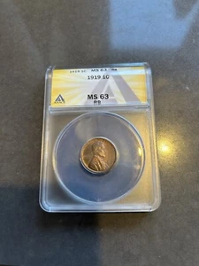 1919 Lincoln Cent ANACS MS63RB - Picture 1 of 2