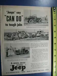 Pubblicità auto/camion Willys JEEP 1949 - "La jeep dice 'può fare' a lavori duri" - Foto 1 di 1
