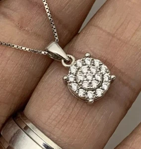 925 Sterlingsilber Rundschliff C Z Floral Kreis Anhänger Kette Halskette 18" - Bild 1 von 9