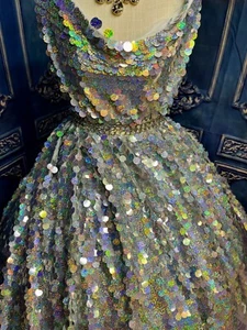 18 MM Drop sequins holographic iridescent mesh lace. Lure Dangling Sequins. BTY - Picture 1 of 6