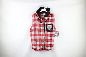 NOS Vintage 90s Everlast Mens Medium Spell Out Sleeveless Hooded Flannel Shirt - Picture 1 of 12