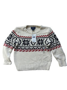 Toddler Polo Ralph Lauren Fair Isle Snowflake Holiday Sweater Cream - Size 4/4T 
