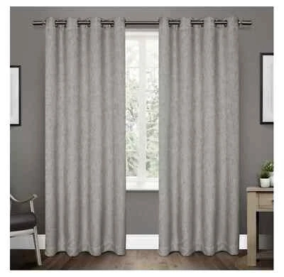 Home Exclusive Curtains 2 Panels 58 X 96" Vesta Gray Black Pearl  Sun Block NEW - Image 1 of 4