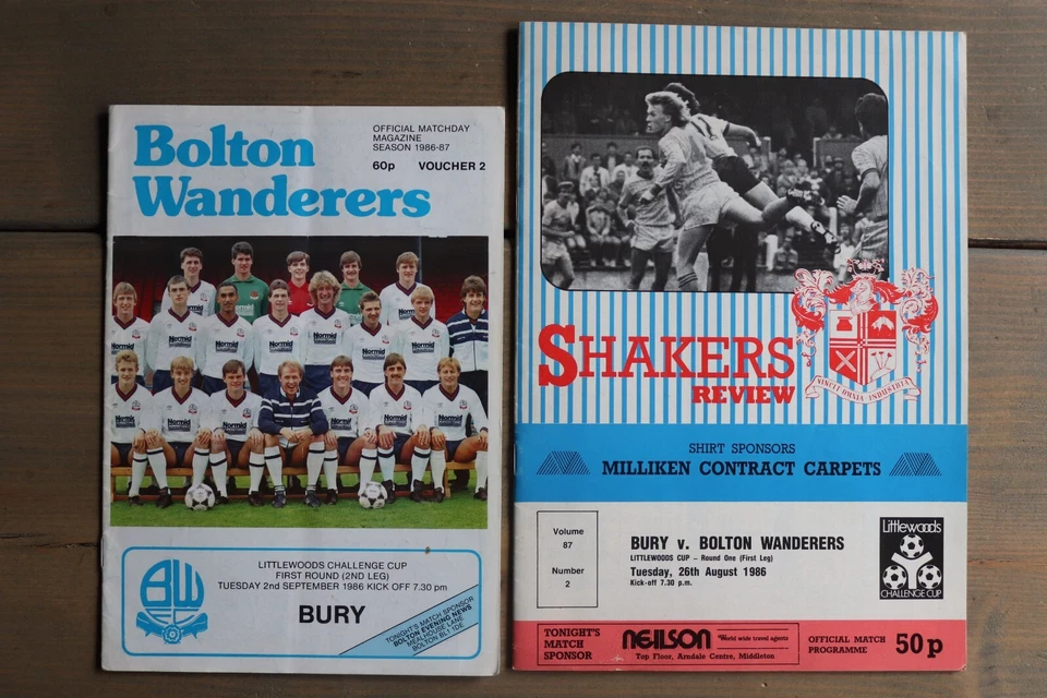 BOLTON WANDERERS v BURY 1986-1987 League Cup 1st Round 1st & 2nd Leg - Image 1 of 1
